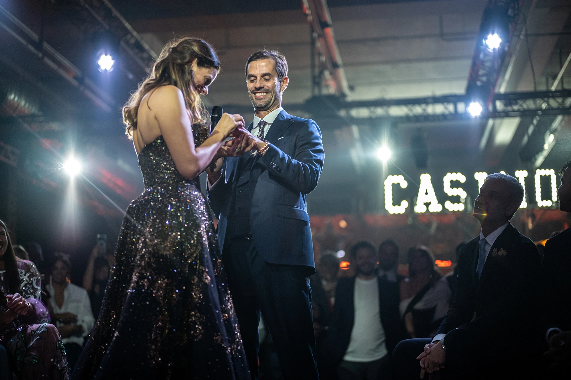 The first dance under the lights, before the illuminated letters.