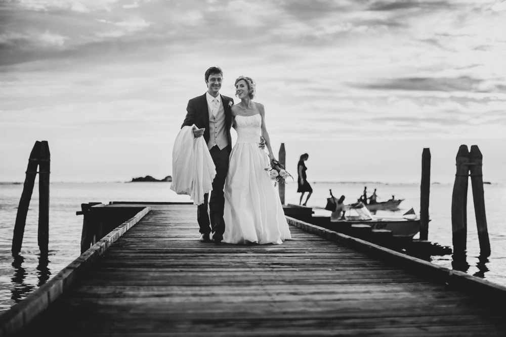 Along the wooden jetty over the lagoon.